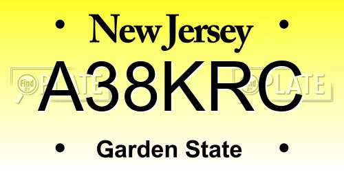 A38KRC New Jersey License Plate
