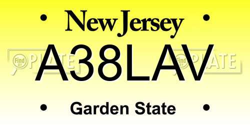 A38LAV New Jersey License Plate