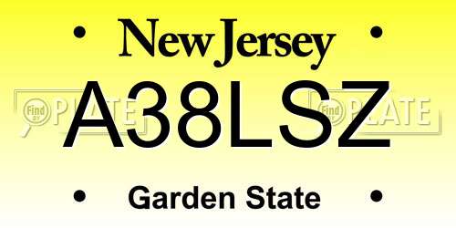 A38LSZ New Jersey License Plate