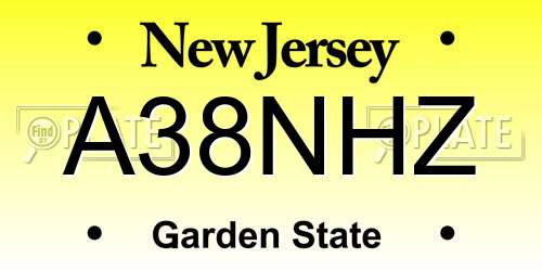 A38NHZ New Jersey License Plate