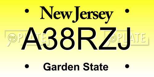 A38RZJ New Jersey License Plate