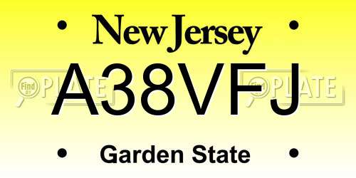 A38VFJ New Jersey License Plate