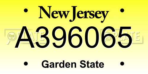 A396065 New Jersey License Plate