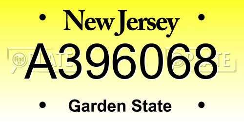A396068 New Jersey License Plate