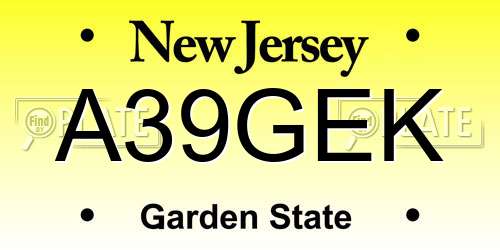 A39GEK New Jersey License Plate