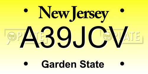 A39JCV New Jersey License Plate