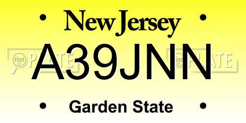 A39JNN New Jersey License Plate