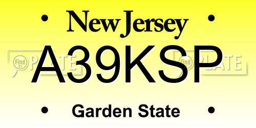 A39KSP New Jersey License Plate