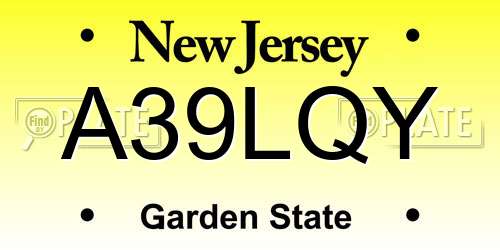 A39LQY New Jersey License Plate