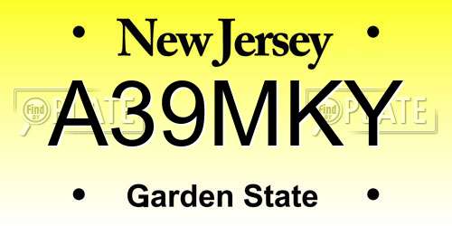 A39MKY New Jersey License Plate