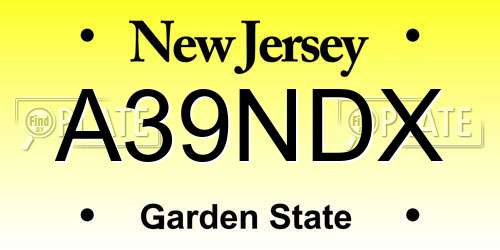 A39NDX New Jersey License Plate
