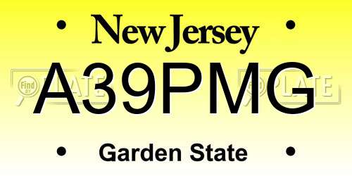 A39PMG New Jersey License Plate