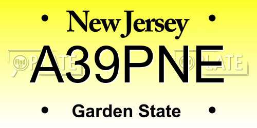 A39PNE New Jersey License Plate