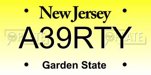 A39RTY New Jersey License Plate