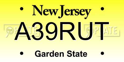 A39RUT New Jersey License Plate