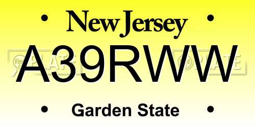 A39RWW New Jersey License Plate