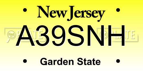 A39SNH New Jersey License Plate