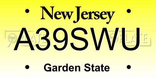 A39SWU New Jersey License Plate