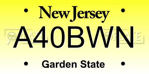 A40BWN New Jersey License Plate