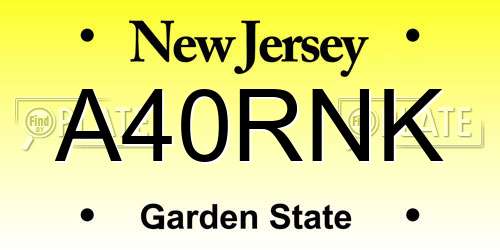 A40RNK New Jersey License Plate