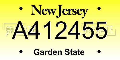 A412455 New Jersey License Plate