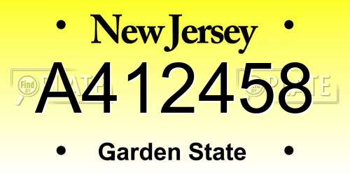 A412458 New Jersey License Plate