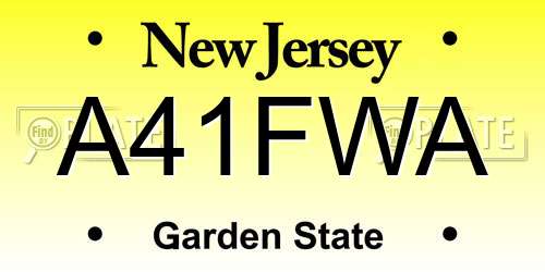 A41FWA New Jersey License Plate