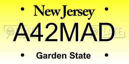 A42MAD New Jersey License Plate
