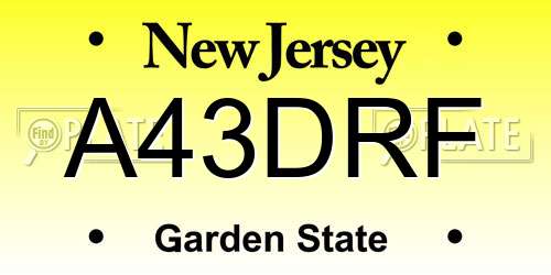 A43DRF New Jersey License Plate