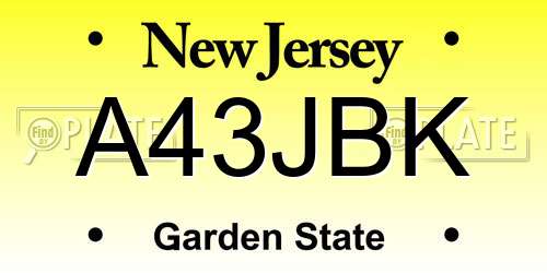 A43JBK New Jersey License Plate