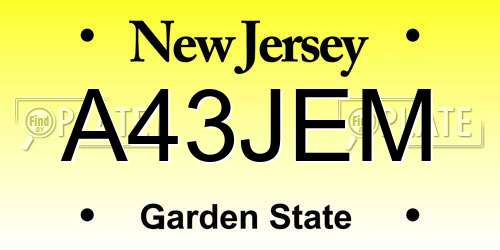 A43JEM New Jersey License Plate