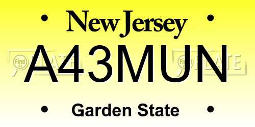 A43MUN New Jersey License Plate