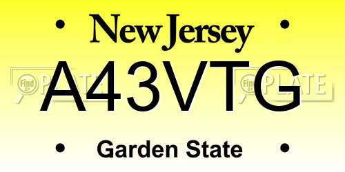A43VTG New Jersey License Plate