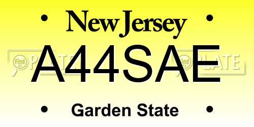 A44SAE New Jersey License Plate