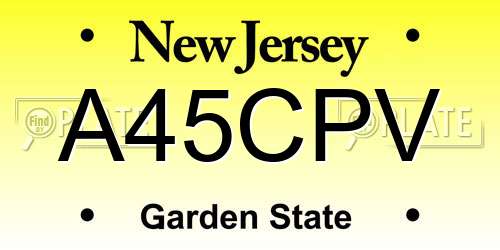 A45CPV New Jersey License Plate