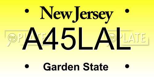 A45LAL New Jersey License Plate