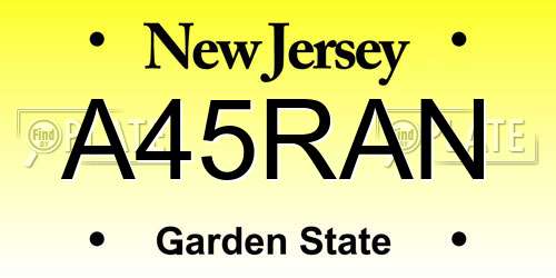 A45RAN New Jersey License Plate