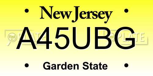 A45UBG New Jersey License Plate