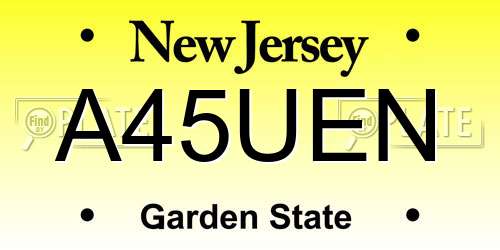 A45UEN New Jersey License Plate