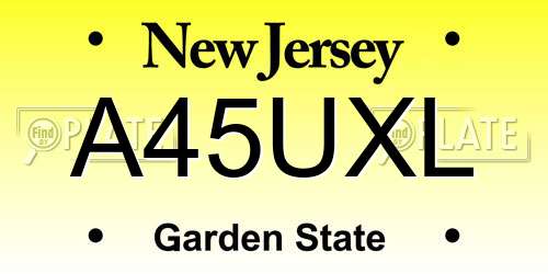 A45UXL New Jersey License Plate