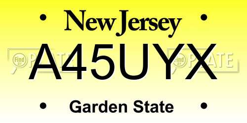 A45UYX New Jersey License Plate