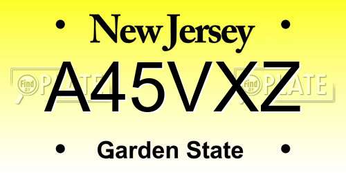 A45VXZ New Jersey License Plate