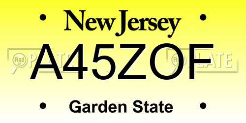 A45ZOF New Jersey License Plate