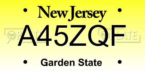 A45ZQF New Jersey License Plate