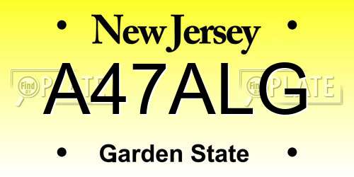 A47ALG New Jersey License Plate