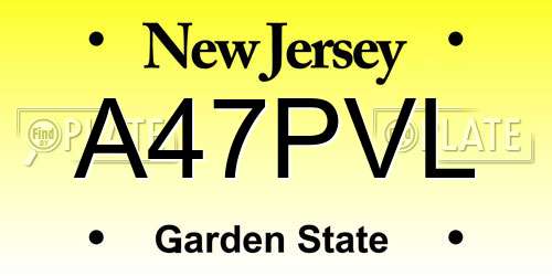 A47PVL New Jersey License Plate