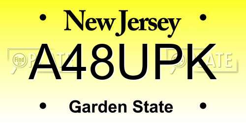 A48UPK New Jersey License Plate