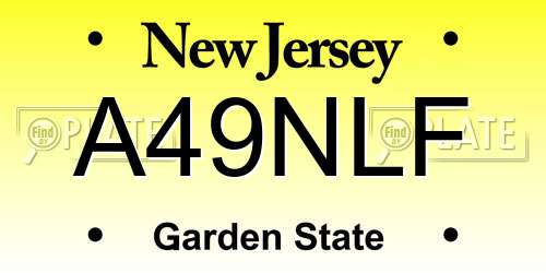 A49NLF New Jersey License Plate
