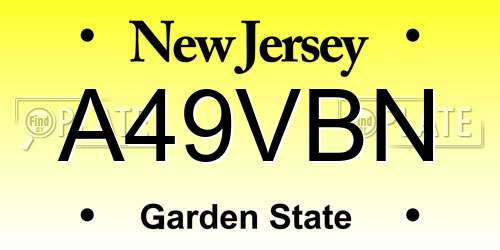 A49VBN New Jersey License Plate