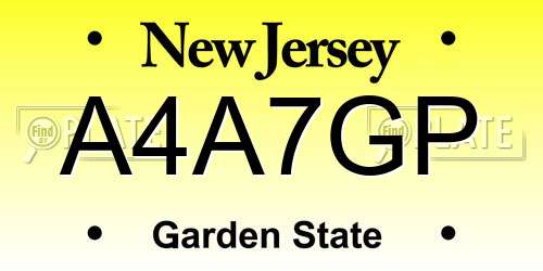 A4A7GP New Jersey License Plate
